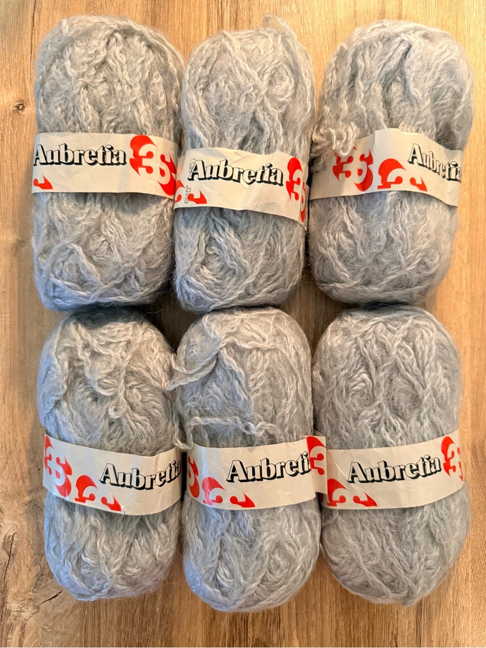 Vintage Aubretia Yarn 3S Bundle Lot of 6 Skeins 1.75 oz 50 g Each 686DL Gray NOS